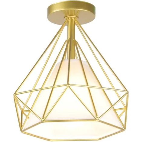 DEGU Plafonnier en Métal Diamant Cage Vintage Or Lampe Plafonnier Style Industrielle pour Salon Chambre Cuisine (1/4)