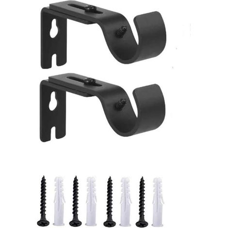 Lot de 2 supports muraux réglables pour tringle à rideaux en métal robuste - Longueur réglable de 3 à 12 cm - Noir (1/5)