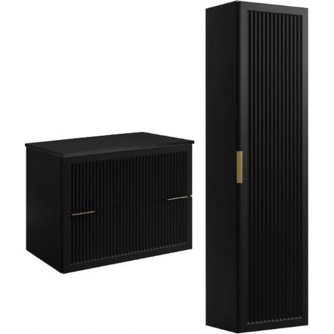 Waschtischunterschrank Set - 80 cm Schwarz - Modernes Design - Funktional und Elegant (1/5)