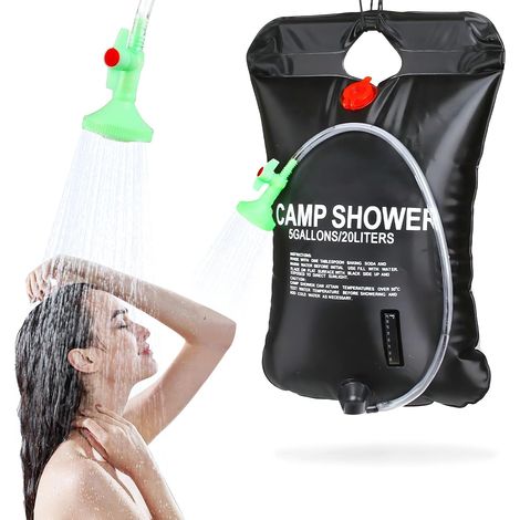 Douche de Camping 20 L - PVC Noir - Solaire Portable - Avec Indicateur Température - Randonnée Plage Jardin (1/5)