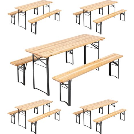 Mob Event Pro – Lot de 5 tables et bancs pliants en bois de pin 180 cm – Charge max 50kg table, 300kg banc – Usage professionnel intérieur/extérieur (1/6)