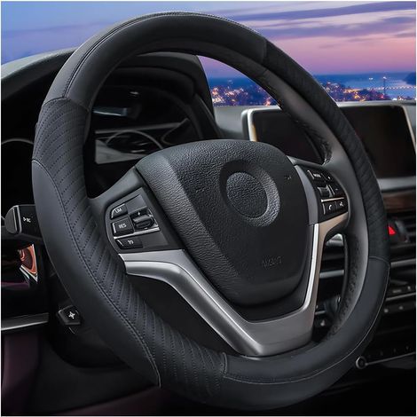 Couvre Volant Voiture, Antidérapant Couvre Volant, Respirant Housse De Volant en Cuir, Housse De Volants 37-38cm, Voiture Accessoires D'intérieur Protecteurs pour Femmes Et Hommes(Noir) (1/5)
