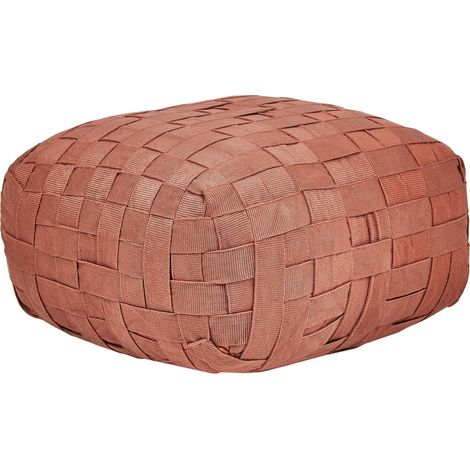 Pouf da esterno intrecciato a mano Ottoman in materiale sintetico Accessori da giardino 50 x 50 cm Rosso chiaro Bodla (1/5)