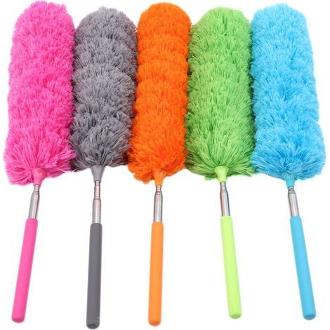 5-teiliges, ausziehbares Staubwedel-Set, Mikrofasertuch, Reinigungsbürste, waschbar, verstellbar, ausziehbar mit Teleskopgriff für Fenster, Möbel, Autos – farbig (1/5)