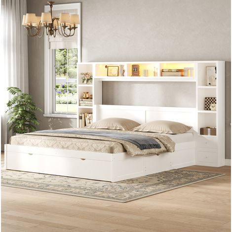 Letto contenitore 140x200 cm in legno bianco con 7 cassetti FloraGrace (1/5)