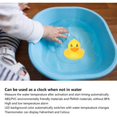 Thermomètre flottant bébé Duck Thermomètre bain/évier/piscine intelligent LCD numérique / température et minuteur avec alerte couleur sonore / PVC ABS PMMA 118g 11x8cm 0-60℃ (1/5)