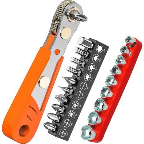 Cliquet Tournevis Magnétique, 10 pièces, tournevis à angle droit à cliquetSV去 1/4, jeu de 9 douilles métriques pour espaces restreints (1/5)