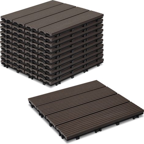 SWANEW Piastrelle per terrazza in WPC 30x30 cm, piastrelle per balcone da 1 mq, piastrella a clic, marrone scuro, 11 pezzi (1/5)