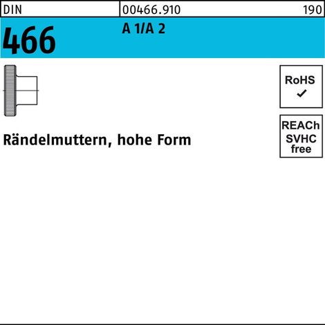 DIN 466 Rändelmuttern A 1/A 2 M 6 rostfreiei A 1/A 2 25 Stk (1/2)