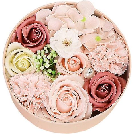 Blumenseifen-Geschenkset in einer runden Schachtel, luxuriös duftende künstliche Rosen, Blumengeschenk mit ätherischem Öl für Valentinstag und Muttertag.