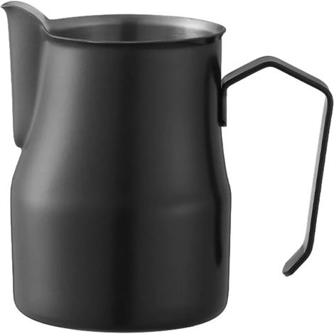 Pichet à mousser le lait, mousseur à lait pour expresso, accessoire pour machines à expresso, tasse à mousser le lait, café au lait, cappuccino, latte art, pichet en acier inoxydable (350 ml, noir) (1/5)