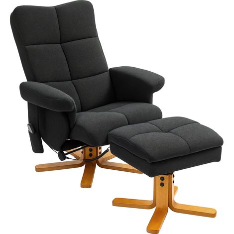 Fauteuil massage inclinable repose pieds inclinaison 145 polyester 80 x 86 x 99 cm noir (1/5)