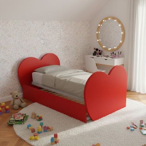 Letto singolo a cuore con secondo letto estraibile - Ideale per camerette - Rosso