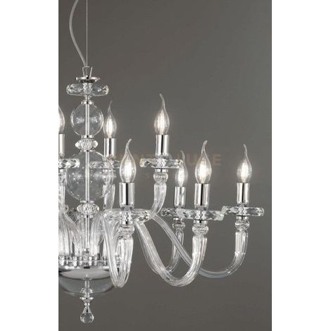 LAMPADARIO BACH 8 LUCI CRISTALLO E FINITURA CROMO ATTACCO E14