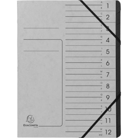 EXACOMPTA Ordnungsmappe Exacompta DIN A4 170g/m² Colorspankarton Farbe: grau Farbe des Fächerblocks:schwarz 12 Fächer (1/5)
