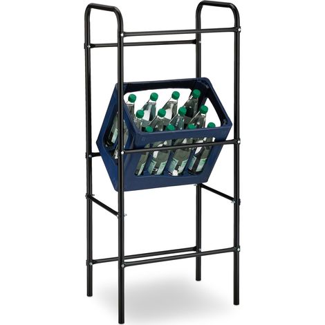 Relaxdays Rack for 3 Drink Crates, Beverage Crate and Storage Box Shelves for 3, Steel, HxWxD 116x50x34 cm, Black (1/5)