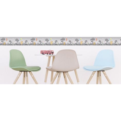 Frise auto-collante ourson, renard et lapin en noir et blanc - 1 rouleau de 0,138 x 5 m (1/4)