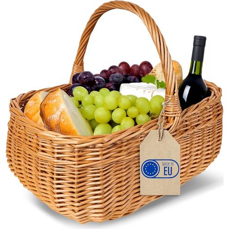 Panier de Pique-Nique en Osier Fait Main Naturel 36 x 26 x 31 cm