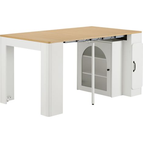 Table à manger extensible mobile blanche avec plateau amovible et roulettes, râleur multifonction pour cuisine et salle à manger (1/5)