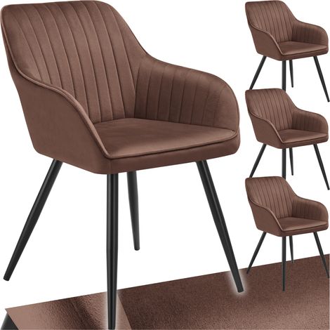 Tectake – Lot de 4 chaises de salle à manger en velours matelassées brun-noir – Rembourrage haute densité – Pieds en acier avec patins antidérapants (1/5)