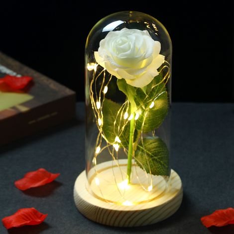 Lampe Led Rose Sous Cloche En Verre - Design Réaliste Pour Décoration Intérieure - Cadeau Fête Des Mères Saint Valentin - 1 Pièce (1/5)