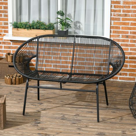 Canapé de jardin 2 places en résine tressée noire, dossier haut, accoudoirs courbés, structure acier, 260 kg, idéal terrasse et balcon - CHICFURN (1/5)