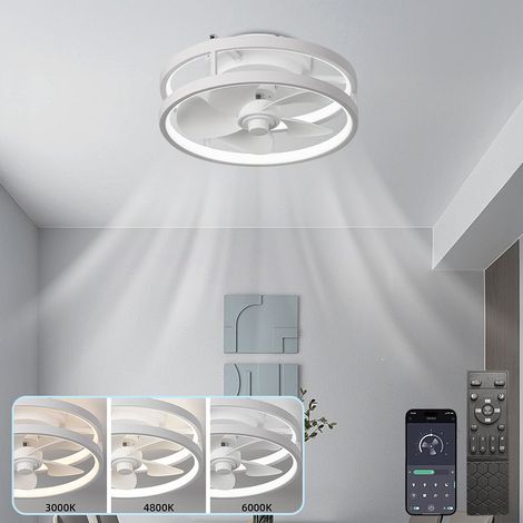 Ventilateur de plafond avec lumière, télécommande/contrôle APP, ventilateur LED à intensité variable avec lumière, 3000-6000K, 6 vitesses, 33 cm