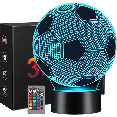 Garçons Filles Football Cadeaux 1pc Noir, Football Veilleuse Enfants 3D Illusion Optique Lumières Chambre Décoration 16 Couleurs Changeantes Fans De Football Anniversaire Cadeaux De Noël (1/3)