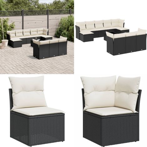 11-tlg. Garten-Sofagarnitur mit Kissen Schwarz Poly Rattan - Gartenmöbel Set - Rattan Möbel - Outdoor Sofa - Esstisch - Lounge Garnitur - Home & Living (1/5)