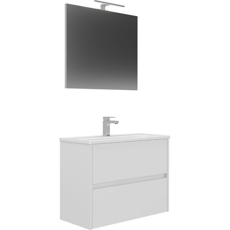 Conjunto Mueble LOVA Baño 2 Cajones con Lavabo y Espejo Blanco (1/3)