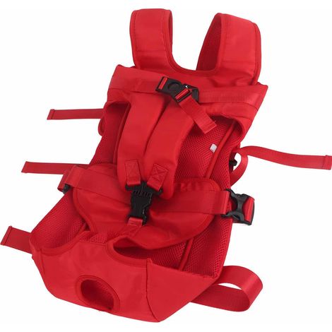 Sac à dos ventral pour animaux de compagnie, mains libres, réglable, respirant, portable, pour chien, idéal pour la marche, la randonnée et le vélo, rouge, taille S (1/5)