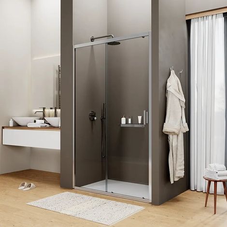 Porta Doccia per Nicchia Scorrevole 135 cm Profili in Alluminio Cromato Vetro 6mm Trasparente Regolabile 132-136 cm h190 - Reversibile Mod. Sicily (1/5)