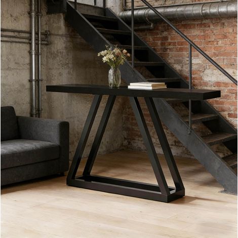 REDOM consola de entrada (175x37x18 cm), diseño estrecho que ahorra espacio, estilo industrial, MDF y metal, negro (1/5)
