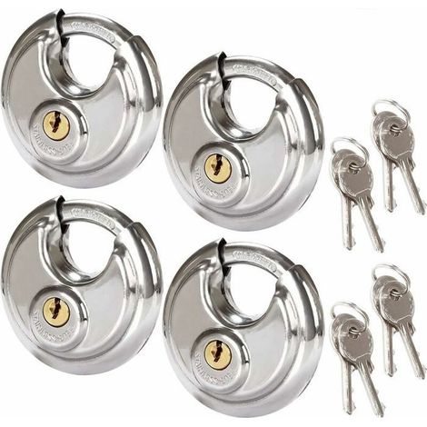 Lot de 4 Cadenas Circulaires de Sécurité, 70MM Cadenas Rond en Acier Inoxydable, Cadenas à Disque Résistant à la Rouille (1/4)