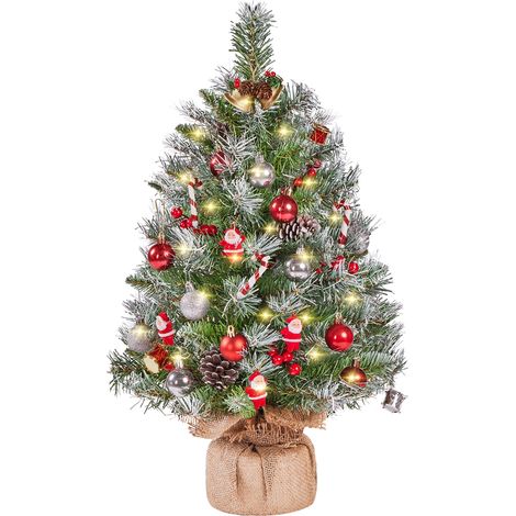 Homevive Mini Árbol de Navidad Artificial de 61 cm con Nieve, Incluye 35 LED Blancos Cálidos, 42 Bayas Rojas y 6 Piñas Pequeño Árbol de Mesa para Decoración Navideña Interior (1/5)