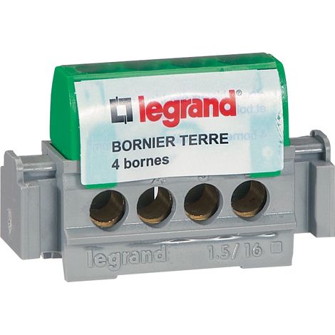 Legrand – Bornier de terre 4 bornes câble 1,5 à 16 mm² – Courant nominal 76 A – Tension 230-400 V – Protection IP2X