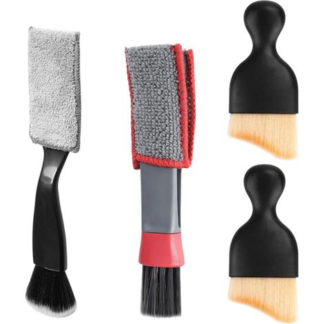 Lot de 4 brosses de nettoyage de voiture Brosses de détail de qualité supérieure Brosse à poussière douce pour l'intérieur et l'extérieur Poignée ergonomique Idéal pour les fentes d'aération, (1/5)
