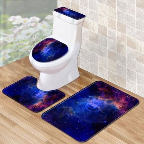 F-Ciel étoilé WC trois pièces Non Slip eau Absorbant Lavable à la machine Tapis de bain Contour Tapis toilettes Multi TAPIS DE BAIN (1/4)