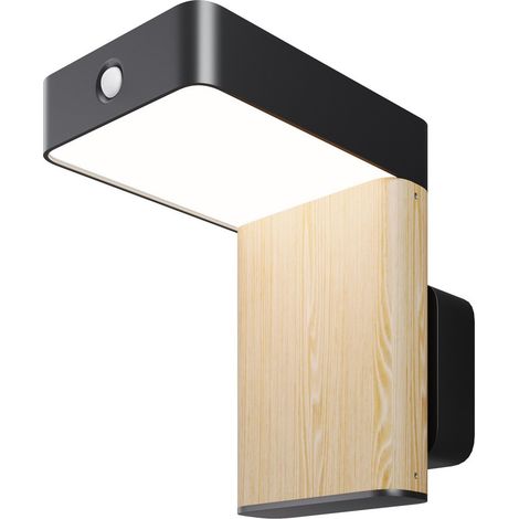 Maytoni Nordis Applique murale extérieure moderne Nordis, noire, solaire LED 3000K, détecteur de mouvement, intensité variable, IP65 (1/4)