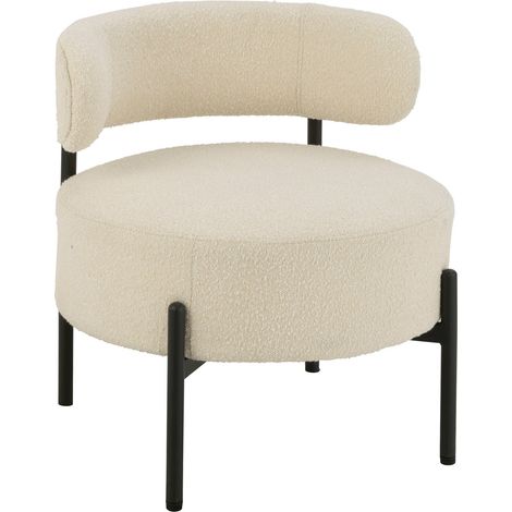 Chaise lounge design bouclette blanche structure métal noir - Blanc bouclette et métal noir (1/5)