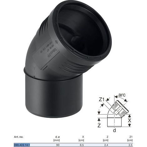 Geberit Silent-PP curva, DN 90, dø 90 mm, 390.422.14.1