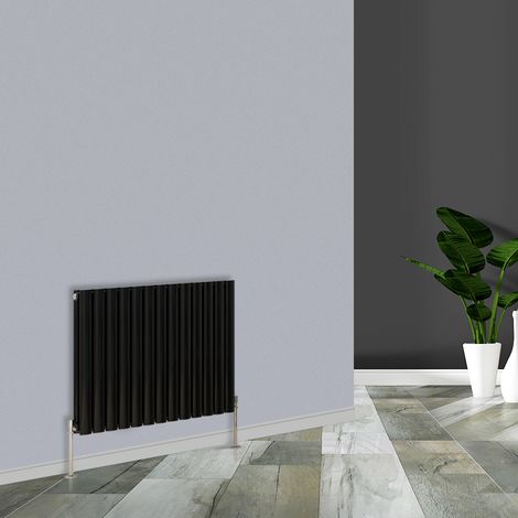 Warmehaus 600x767mm Horizontal Black Double Oval Panel Radiator (1/4)