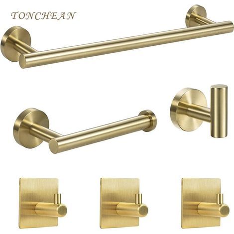 Handtuchstangen-Set, 6-teilig, Badezimmer-Handtuchstange, Handtuchringhaken, Wandhandtuchhalter aus Edelstahl für Badezimmer, Silber, Handtuchringe und -stange (1/5)