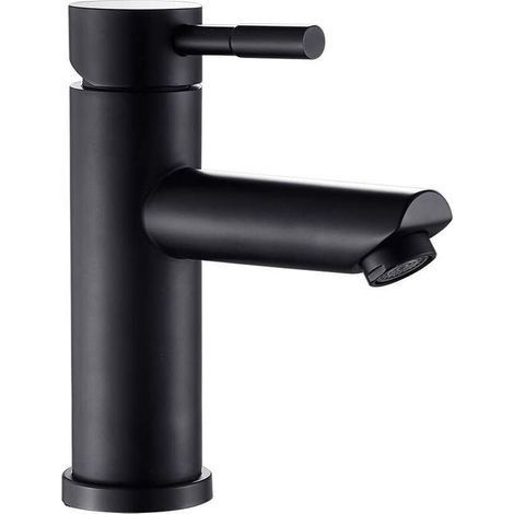 Robinet Salle Bain noir Mitigeur lavabo corp en Acier inoxydable pour vasque lave main bec ronde Eau chaud et froid réglable (1/5)