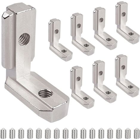 Lot de 8 raccords d'angle d'angle intérieur 3030 M6 en T - En aluminium - Rainure 8 T - 90 ° - En forme de L - En alliage de zinc - Avec vis - Équerre d'angle extérieur - Pour profilé en (1/5)