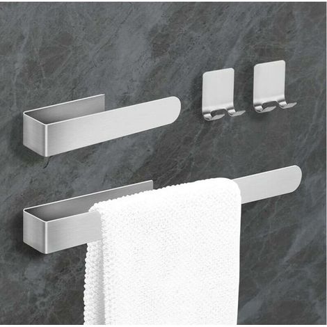 [JAMAIS UTILISÉ]Porte-serviette mural pour salle de bain sans perage, en acier inoxydable. Ce porte-serviette adhésif convient à une utilisation dans la salle de bain et la cuisine. (1/4)