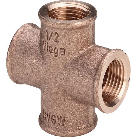 Viega Raccordo a croce, Rp 3/8 bronzo rosso o bronzo al silicio Modello 3180, 318024