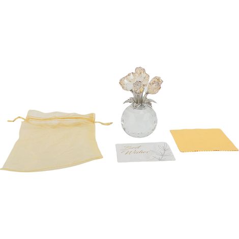Figurine cristal rose fleur avec vase rond – Bouquet fleurs ornement collection table mariage anniversaire champagne, décoration (1/3)