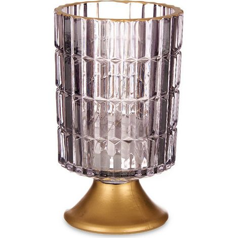 Lanterne led métal gris or verre (10,7 x 18 x 10,7 cm) (1/2)
