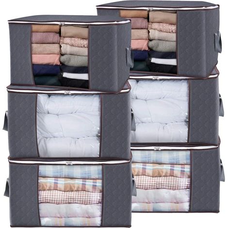 Lot de 6 sacs de rangement 90L, pliables avec fenêtre transparente, double fermeture éclair, pour vêtements sous lit (1/5)